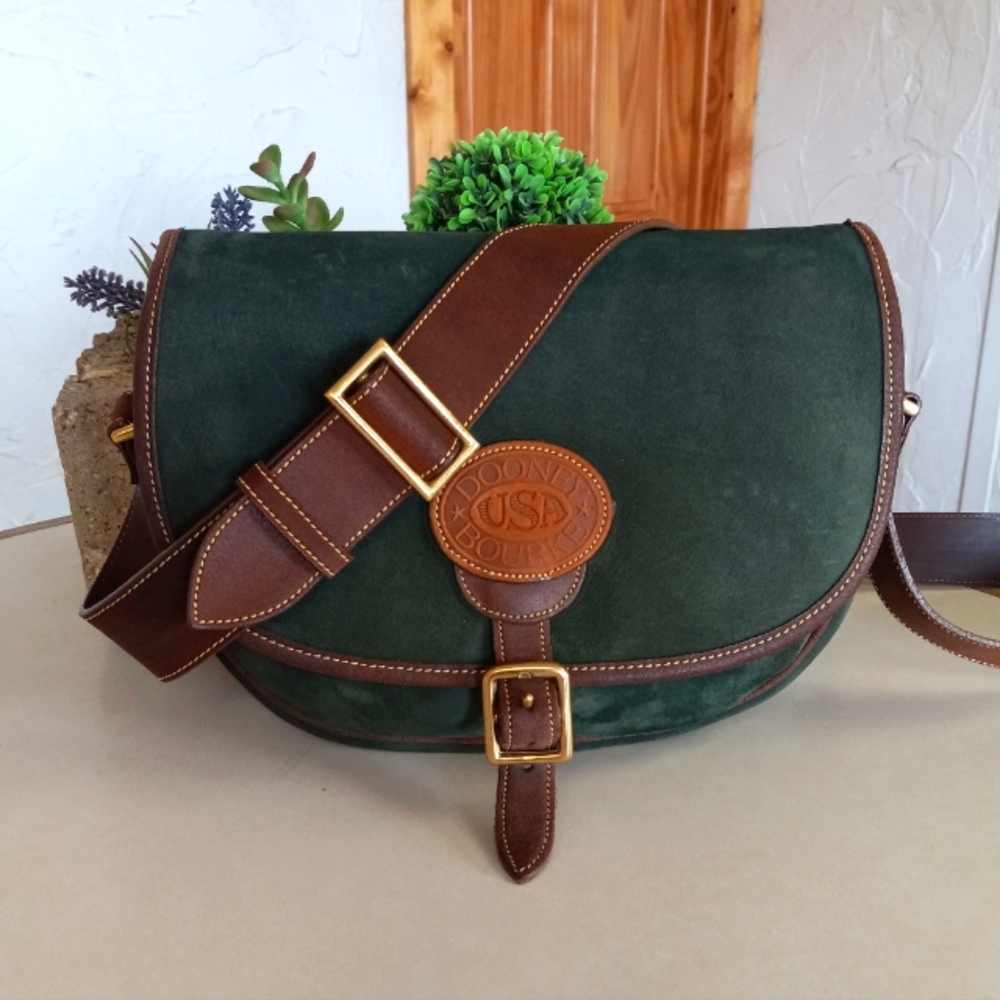 Dooney & Bourke 1995, N509 Large Green Nubuck Saddle Bag